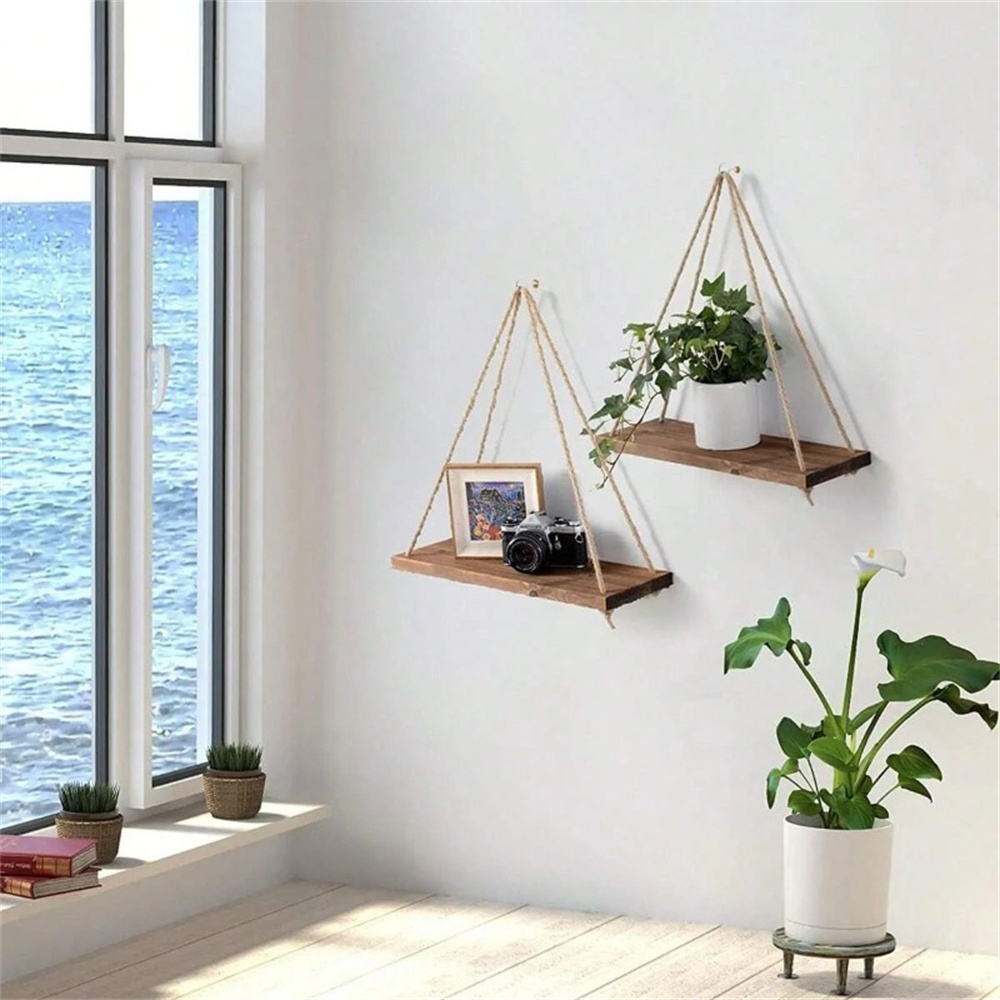 رف خشبي معلق بحبل قنب، رف جدار - مراجعة Smart Home Decor وسعره