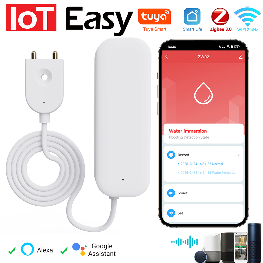 Tuya WiFi زيجبي استشعار المياه - مراجعة Wifi Water Sensor وسعره